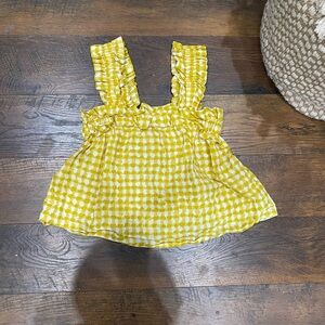 CES FEMME Yellow Crinkle Gingham Ruffled Top SZ M